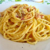 Spaghetti alla Carbonara · Spaghetti Carbonara Tossed w/(Egg, Crispy Pancetta, Pecorino Cheese) and a Touch of Cream