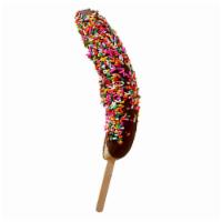 Choco Banana · A banana dipped in chocolate and topped with choice of with sprinkles or pecan (nuez).