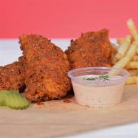Nash's 3 Chicken Tenders · 3 crispy hand breaded chicken tenders served with pickles, coleslaw and nashty sauce.