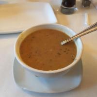 Lentil Soup · Ezo gelin. A blend of red lentil beans, Turkish seasonings and fresh herbs.