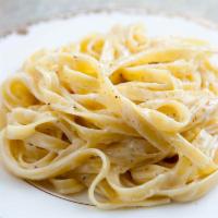 Pasta with Alfredo · Traditional Alfredo sauce made from butter, heavy cream, parmesan cheese, garlic, salt, pepp...