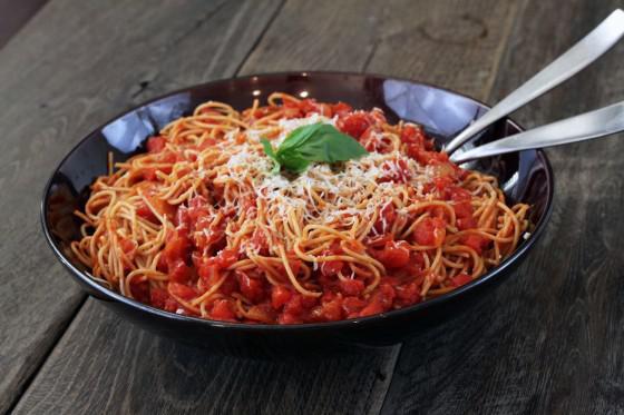 Pasta with Marinara Sauce · Marinara sauce is a tomato sauce, made with tomatoes, garlic, herbs, and onions.