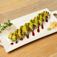 Green Dragon Roll · Eel roll top with avocado.