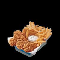 Chicken Strip Country Basket · DQs crunchy, golden chicken strip country basket is served with crispy fries, Texas toast, a...