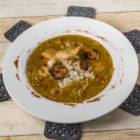 Chicken and Sausage Gumbo · Richly flavored gumbo with chicken and spicy sausage with white rice. Add shrimp for an extr...