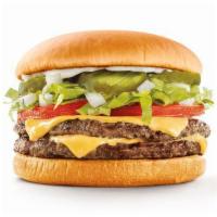 SuperSONIC® Double Cheeseburger · Half pound cheeseburger made w/ pickles, onions, lettuce, tomatoes mayo and ketchup.