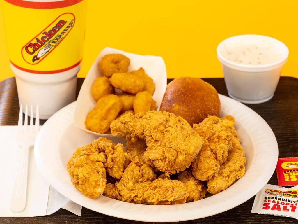 7 Express Tenders Combo · 7 Express Tenders served with gravy, 1 regular side item, a biscuit or a roll, & a 32oz Drink