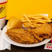 2PC Chicken Combo · Served with 1 regular side, 1 drink, & a biscuit or roll.