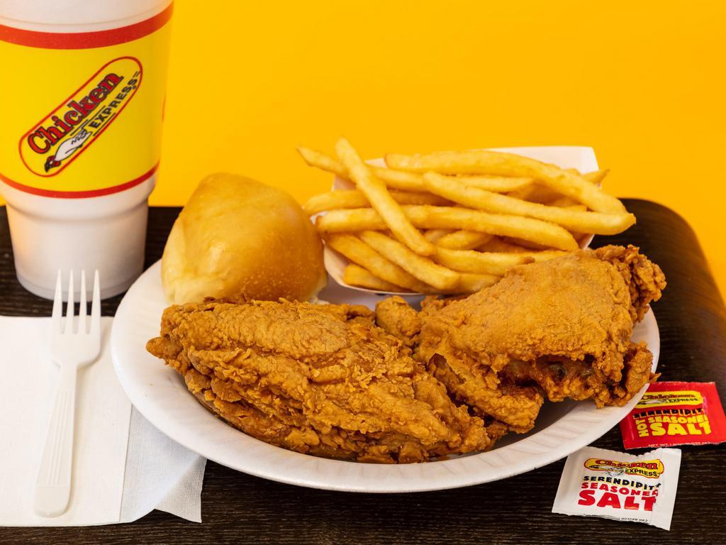 2PC Chicken Combo · Served with 1 regular side, 1 drink, & a biscuit or a roll.
