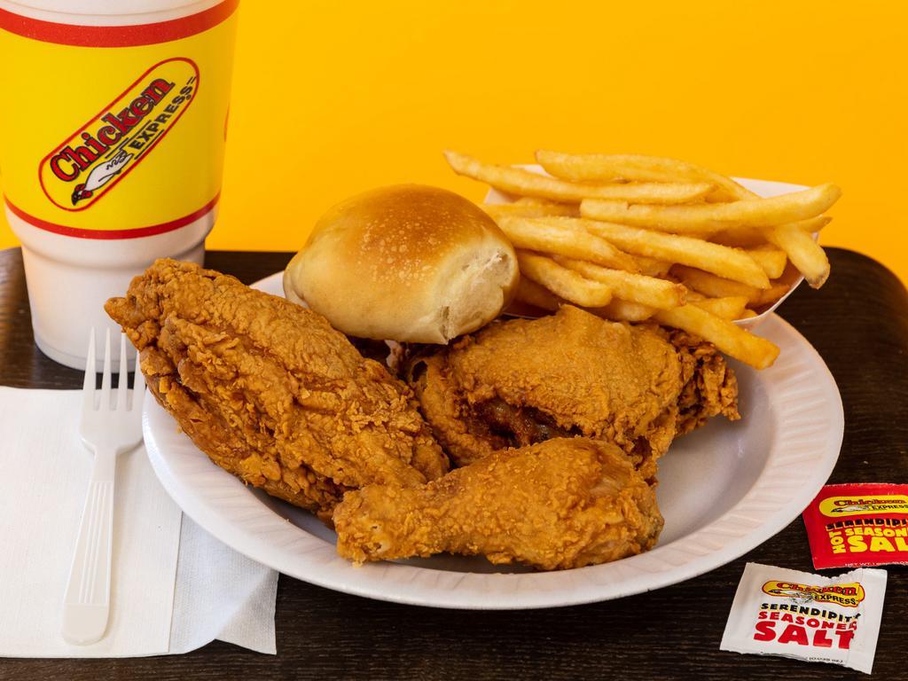 3PC Chicken · Served with 1 regular side, 1 drink, & a biscuit or a roll.