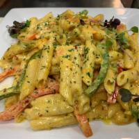 Marley Pasta · Penna pasta mixed with garden vegetables - carrot, squash, red peppers, and green peppers. V...