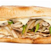 Chicken Philly · Grilled chicken, provolone,  grilled onions, green peppers and mushrooms. Mayonnaise, lettuc...