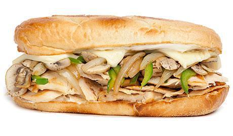 Chicken Philly · Grilled chicken, provolone,  grilled onions, green peppers and mushrooms. Mayonnaise, lettuce, tomato.