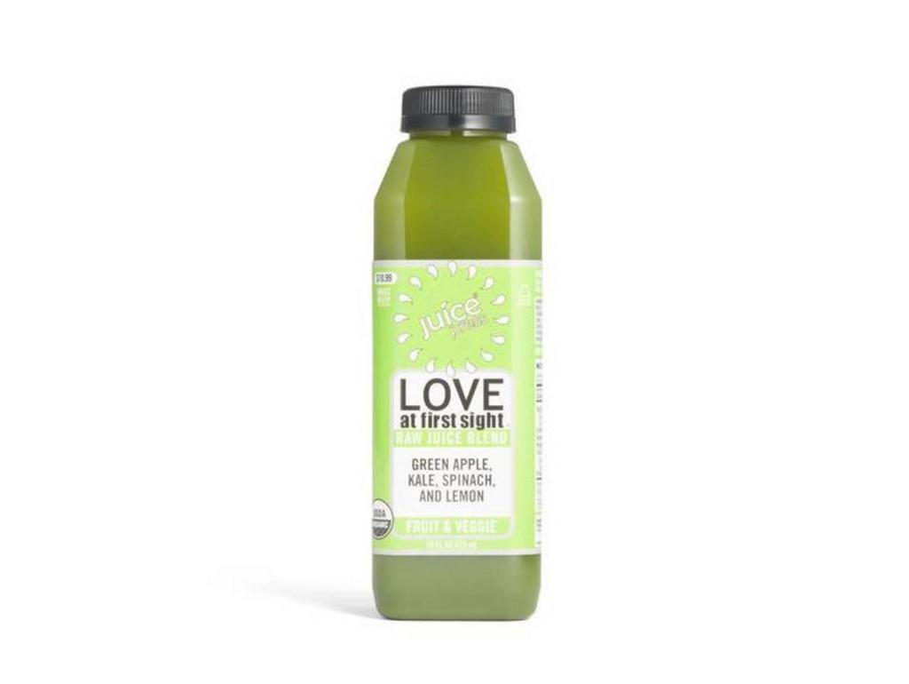 Love at First Sight (16 fl oz) · Green juice (kale & spinach) sweetened with green apple and cut with a splash of lemon. Certified organic.