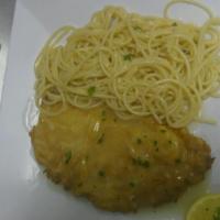 Chicken Francese · Lemon butter sauce with choice of pasta.