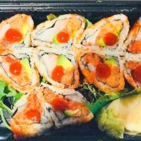 83. Spicy Triangle Roll · Spicy tuna, yellowtail and salmon with avocado. Spicy.
