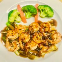 162. Shrimp with Asparagus Chef's Special · Shrimp sauteed with asparagus in teriyaki sauce. Served with choice of side.