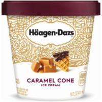Haagen-Dazs Caramel Cone Pint · Thick caramel ribbons and crunchy chocolate-covered cone pieces folded into rich caramel ice...