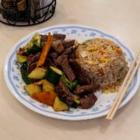 Beef Hibachi(with broccoli, mushroom, zucchini,onion,carrot) · Beef cooked on a hibachi grill.