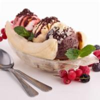 Banana Split · 3 scoops with 2 toppings and whipped cream.