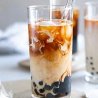 Brown Sugar Bubble Tea · Fresh brewed premium black tea mixed with choice of milk, oat milk or soy milk.  Topped with...