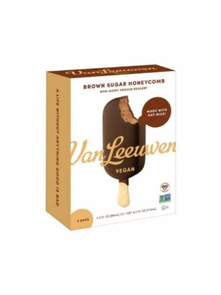 Van Leeuwen Vegan Brown Sugar Honeycomb Ice Cream Bar (4 bars) · Nothing makes us happier than this Vegan Brown Sugar Honeycomb Ice Cream Bar. The name, alone, is a mouthful. A mouth full of sweet brown sugar vegan ice cream, covered in a thick layer of rich, dark chocolate with crunchy honeycomb candy. So limber up, mouth.