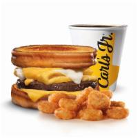 Sausage Grilled Cheese Breakfast Sandwich Combo · Grilled sausage, American and Swiss cheeses, and folded egg on sourdough toast. Served with ...