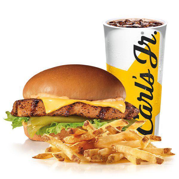 Santa Fe Chicken™ Sandwich Combo · Charbroiled chicken breast, melted American cheese, mild green chile, lettuce and Santa Fe Sauce on a honey wheat bun. Served with small drink and small fry.