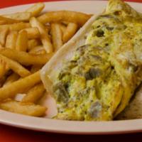 8. Pepper and Egg · Classic bell pepper and scrambled eggs served on french bread, includes fries and soda.