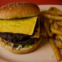 17. Double Cheeseburger · 2 - 100% Beef Patties Hand Made fresh daily topped with lettuce, tomato, onion, pickles, may...