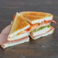 King of Clubs  · Grilled Bavarian ham and oven roasted turkey, layered with applewood smoked bacon, American ...
