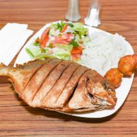 Whole Fish · Served with french fries, coleslaw, and hush puppies