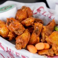 Wings · Chicken wings ( A Mix Of Drums And Wings , No substitutions ) tossed in Your choice of  sauc...