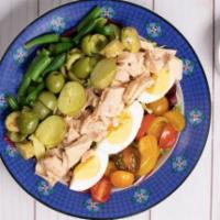Nicoise Salad · Romaine and radicchio, white albacore tuna, green olives, fingerling potatoes, green beans, ...