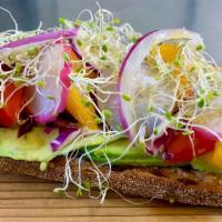 Avocado Toast · Cherry tomato, radicchio, radish, red onion, sprouts, olive toast.