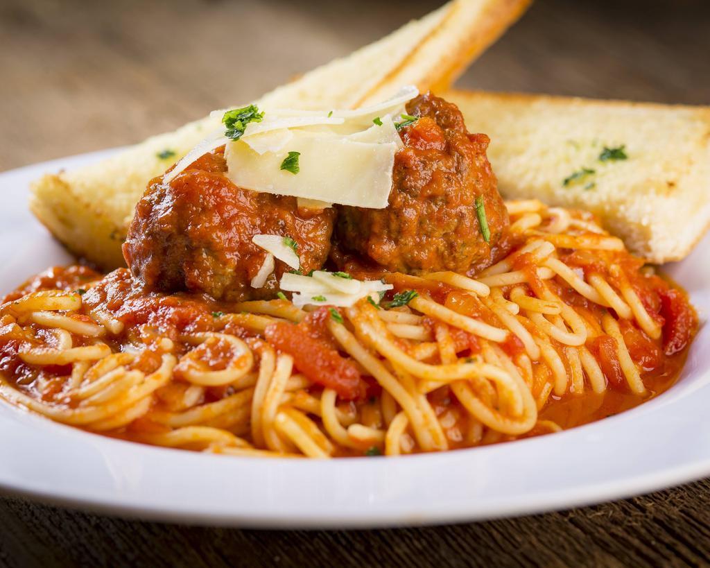Spaghetti and Meatballs Pasta · Traditional spaghetti with marinara sauce served with Rosati’s famous meatballs from the family recipe, topped with shaved Asiago cheese and fresh parsley.