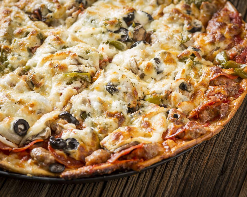 Classic Combo Pizza · Gourmet Italian sausage, pepperoni, mushroom, onion, green pepper, and black olives.