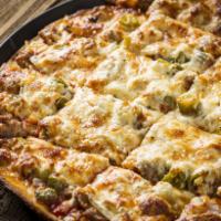 The Windy City Pizza · Gourmet Italian sausage, fresh garlic, onion, and Rosati’s hot giardiniera.