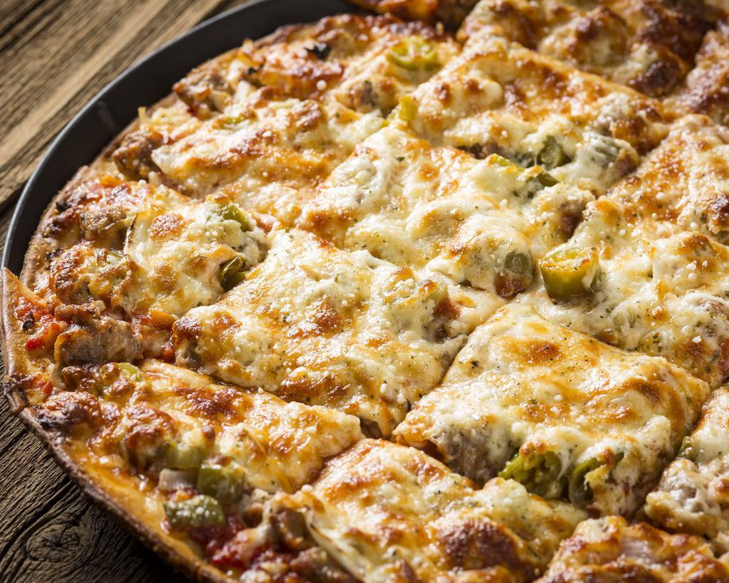 The Windy City Pizza · Gourmet Italian sausage, fresh garlic, onion, and Rosati’s hot giardiniera.