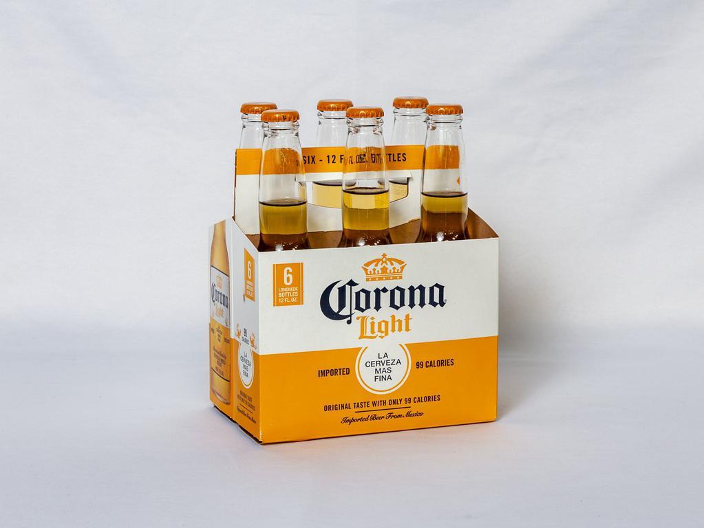 6 Pack of Bottled Corona Light Beer  · Must be 21 to purchase. 12 oz. 4.1% ABV.