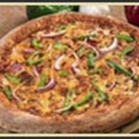 Smokin' Sweet BBQ Pizzac · Topped with smokin' sweet BBQ sauce, grilled chicken, bacon, green peppers, red onions and c...