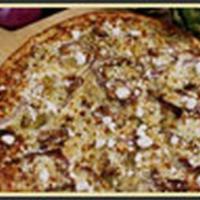 Jim's Gourmet Garlic Pizza · Basil pesto sauce, artichoke hearts, roasted garlic, sun-dried tomatoes, red onions and feta...