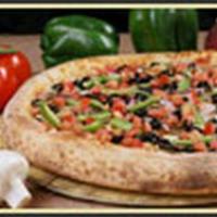 Jim's Veggie Pizza · Classic veggie pizza. Green peppers, mushrooms, tomatoes, red onions and black olives all at...