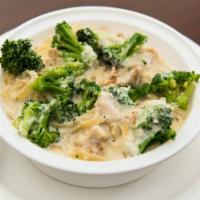 Chicken and Broccoli Pasta Dinner · Alfredo sauce made to order and served with your choice pasta, and garnished with Parmesan c...