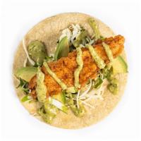 Crispy Fish Taco · Battered white fish, avocado, cabbage slaw, salsa verde