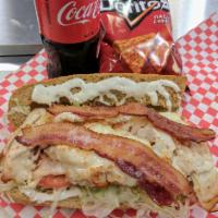 Turkey Bacon Ranch Club · Smoked Turkey Breast, Bacon, Provolone Cheese, Ranch, Lettuce, Tomatoes, Salt, Pepper, Oil &...