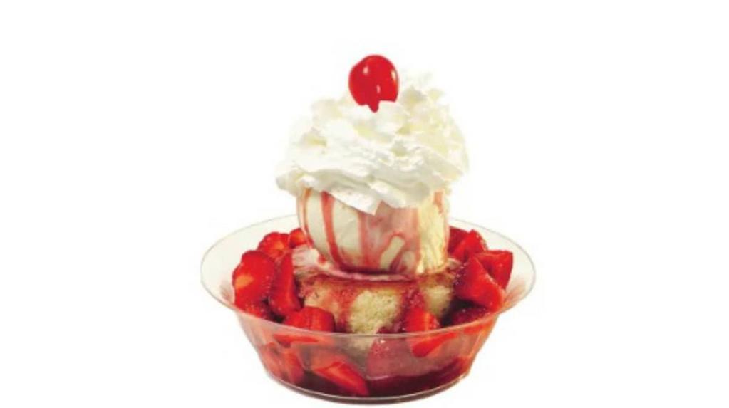 Strawberry Shortcake Sundae · Vanilla frozen custard, shortcake and strawberries. Add extra toppings for an additional charge.