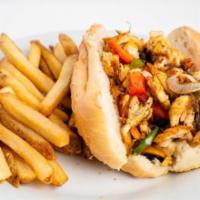 Chicken Philly Cheesesteak · Made with fresh never frozen or processed Chicken Tenders  