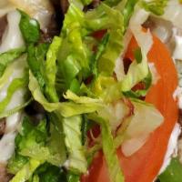 Mediterranean Philly Cheesesteak · philly Cheesesteak with Lettuce, Tomatoes , Grilled Bell peppers, Tzatziki Sauce and choice ...