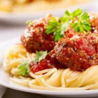 Spaghetti and Meatballs · Spaghetti noodles, marinara, and meatballs.